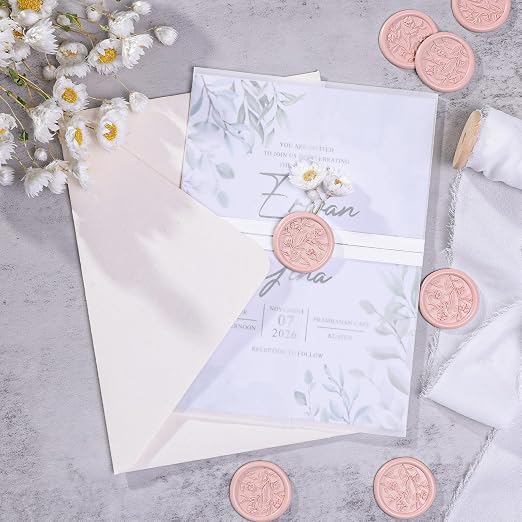 UNIQOOO Wax Seal Stickers - 3D Floral Wedding Invitation Envelope Seal Sticker, 50 Pcs Self- Adhesive Flower Blush Pink Stickers, Perfect for Invitation, Christmas, Gift Wrapping
