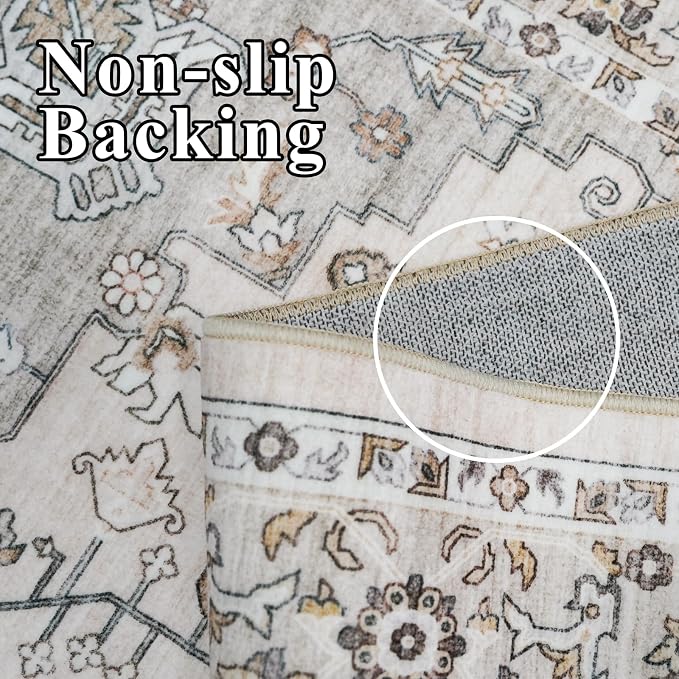 RUUGME Washable 12x15 Area Rug - Large Vintage Area Rugs with Non Slip Backing Stain Resistant Carpet for Bedroom Dining Room Indoor Soft Carpets Home Decor Decoration Mat 12x15 Ivory