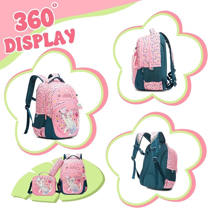Backpack for Girls,Kids Backpack for Girls with Lunch Box Pencil Case Set Cute Cat Kids Schoolbag for Girl,Lightweight Travel Daypack Birthday Christmas for Girl Back to School Supplies