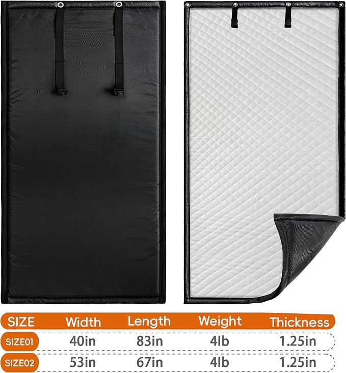 Soundproof Curtains 40" x 83" Acoustic Sound Barrier Dampening Blanket for Doors & Windows, Noise Blocking Blackout Curtain, Use for Recording Studio Home Office, Black