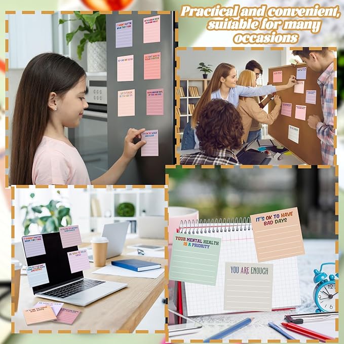 Yinder 24 Pcs Inspirational Sticky Notes Thank You Gift Motivational Sticky Note Pad Employee Appreciation Gift Bulk for Staff Coworker Teacher Nurse Office Groups 3 x 3'' (Mental Health,Aesthetics)