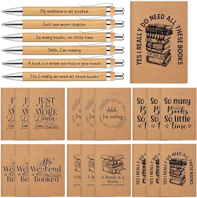 Supervitae 96 Set Book Lover Gift Book Club Reading Journal Inspirational Bookish Notebook with Motivational Bamboo Pens Librarian Appreciation Gift for Women Bookworm Teacher Student Office Writers