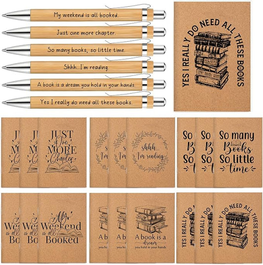 Supervitae 96 Set Book Lover Gift Book Club Reading Journal Inspirational Bookish Notebook with Motivational Bamboo Pens Librarian Appreciation Gift for Women Bookworm Teacher Student Office Writers