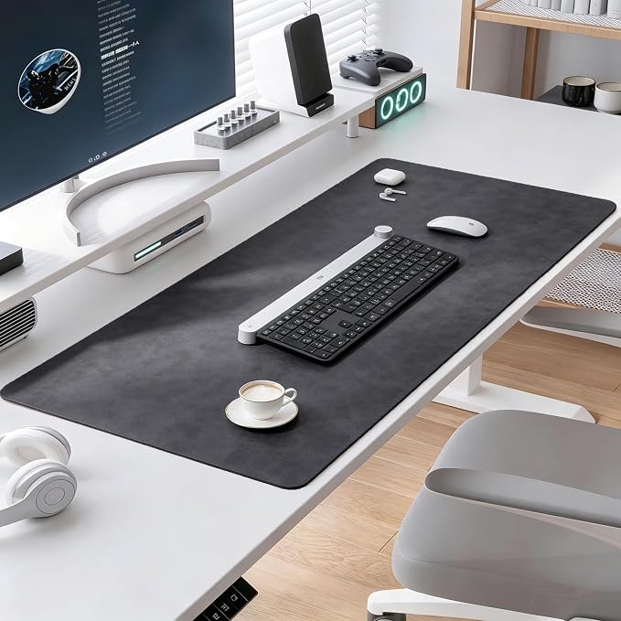 Distressed Leather Desk Mat - Non-Slip PU Leather Desk Pad Protector - Large Waterproof Mouse Pad Computer Keyboard Desk Mat Desk Accessories for Office & Home (Black, 36"x 17")
