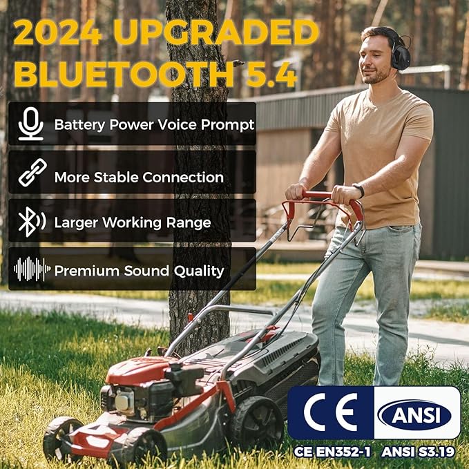 Gel Ear Pads Bluetooth 5.4 Hearing Protection Headphones, 30dB Noise Cancelling Headphones, 1200mAh Rechargeable Safety Earmuffs Bluetooth Ear Protection for Mowing,Pink