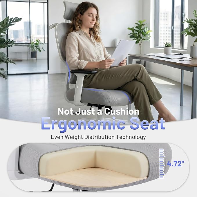 AreShark Ergonomic Office Chair - High Back Breathable Mesh Desk Chair with Lumbar Support & Adjustable Headrest - Rolling Swivel Reclining Comfy Computer Gaming Chair with 2D Armrests for Home Office