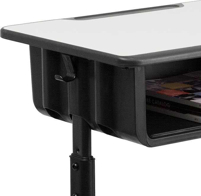 Flash Furniture Billie Student Desks with Grey Tops and Adjustable Height Black Pedestal Frames, Set of 10