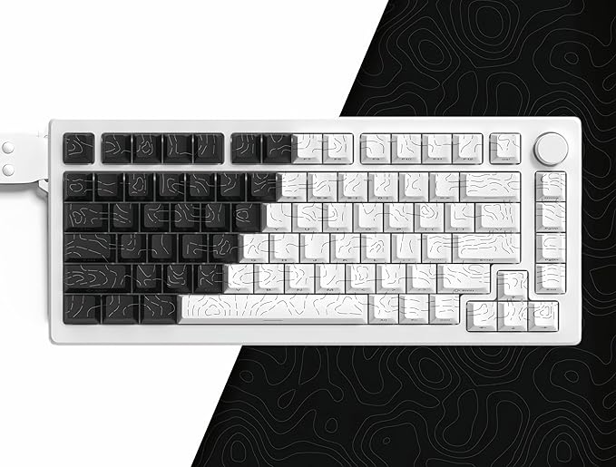 dagaladoo Double Shot PBT keycaps for Mechanical Keyboard,Black/White Topographic Key Board keycaps,Shine Through Custom Key caps,Cherry Profile Key caps for US Layout 60% 75% 100% Keyboard