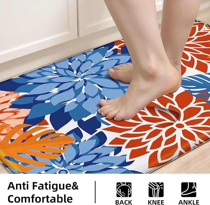 Arenarug Kitchen Mats for Floor 2PCS Cushioned Anti Fatigue Kitchen Mats Waterproof Non Slip Kitchen Mat Rug Set Comfort Foam Standing Mat for Sink, Laundry, Office, 24"x39"+24"x59", Red Blue