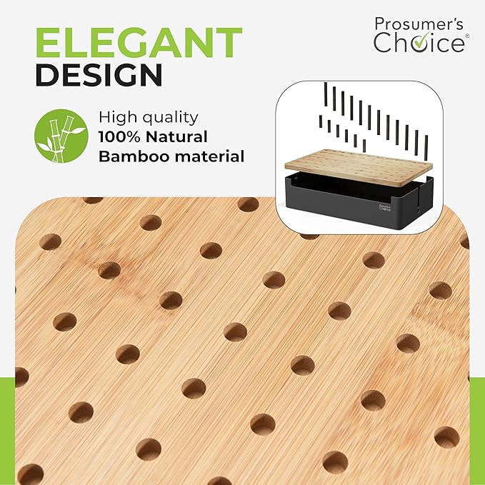 Prosumer's Choice Natural Bamboo Charging Station Rack for Smartphones and Tablets (Metal & Bamboo, Black)