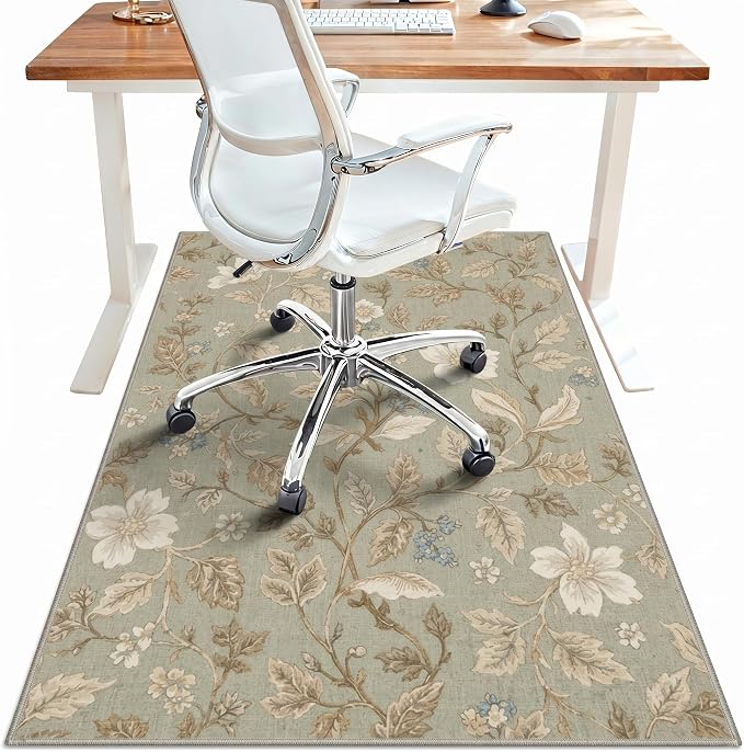 36"x60" Office Chair Mat for Hardwood Tile Floor, Under Desk Carpet Protector for Rolling Computer Chair Mat, Machine Washable Area Rug, Anti-Slip 1/5" Thick Low Pile Thin Vinyl Floor Mat, Dusty Green