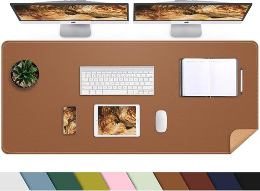 AFIING Cork Desk Mat 55" x 17", Dual-Sided Natural Cork & PU Leather Desk Pad, Non-Slip Waterproof Large Mouse Pad for Office, Home & Gaming (Brown)