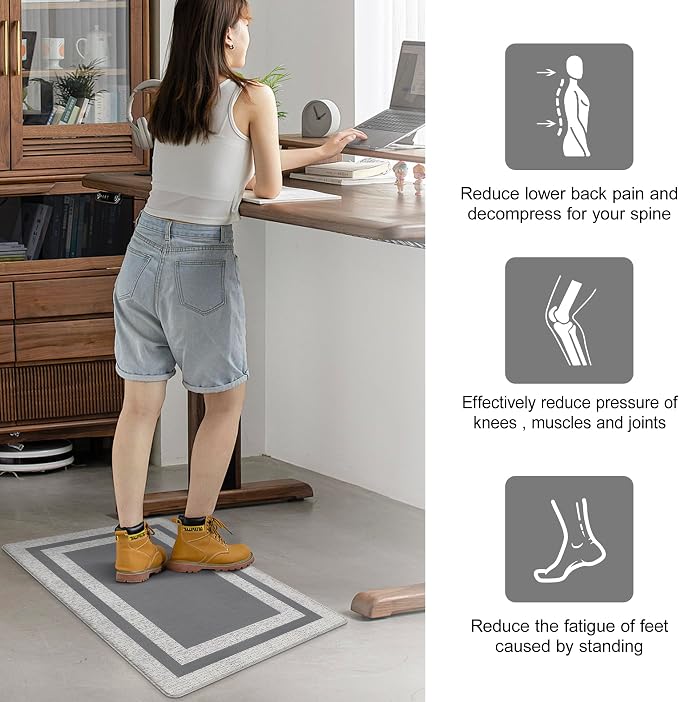 Small Kitchen Mat Cushioned Anti Fatigue Memory Foam Cushioned Rugs Non Slip Comfort Standing Kitchen Floor Mat for Kitchen, Office, Sink, Laundry, Waterproof & Ergonomic 17.3"x27.5" Grey