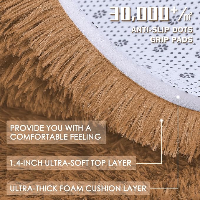 OLANLY 8x10 Machine Washable Large Area Rugs for Living Room, Bedroom, Soft Fluffy Shaggy Bedside Rug, Indoor Floor Carpet for Kids Girls and Boys, Dorms, Nursery, Home Decor Aesthetic, Khaki