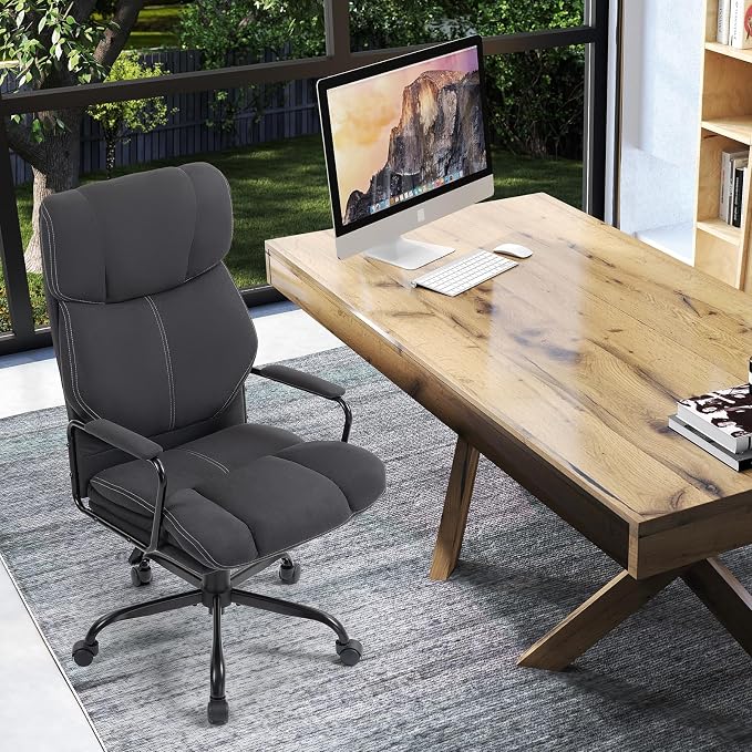 ECOTOUGE Dark Gray Big and Tall Ergonomic Executive Office Chair | Thick Cushion, Lumbar Support, Adjustable Height & Armrests, Rolling Swivel