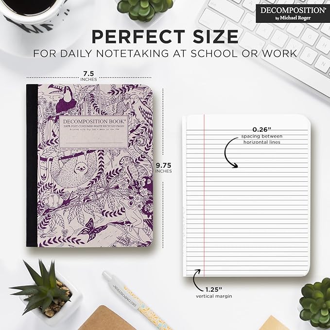 Decomposition Rainforest College Ruled Composition Notebook - 9.75 x 7.5 Journal with 160 Lined Pages - Notebooks for School Supplies, Home & Office - 100% Recycled Paper - Made in USA