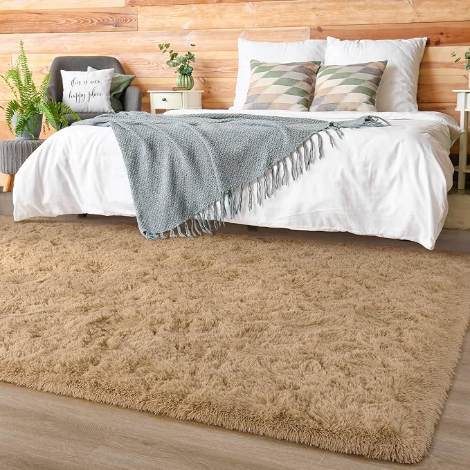 HOMORE 4x6 Rug for Bedroom, Light Tan Fluffy Area Rug Modern Shag Rugs for Living Room, Super Soft Beige Rug for Kids Room, Cute Carpets for Nursery Boys Girls Home Dorm
