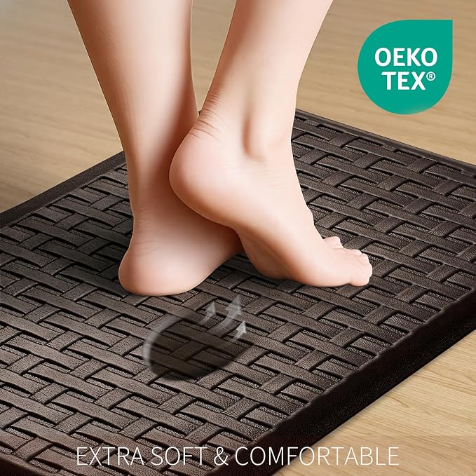 2PCS UKISS Kitchen Rugs, Cushioned Anti Fatigue Kitchen Mats for Floor, Waterproof Kitchen Rug，Non-Slip Comfort Standing Mat for Kitchen, Floor Home, Office, Sink, Laundry,17.3"x28"+17.3"x60",Brown