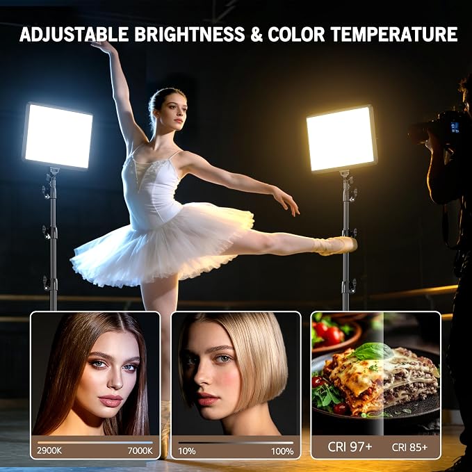NiceVeedi 2-Pack 25W Photography Lighting, 2900-7000K Dimmable Ring Light with Tripod Stand, 73” Studio Video Light for Video Recording/Photography/Live Streaming/YouTube/TikTok/Makeup/Video Calls