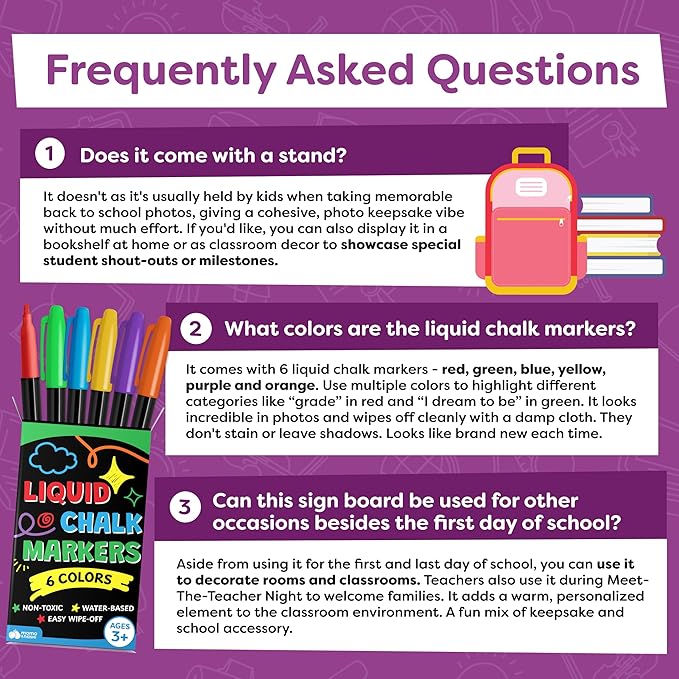 First Day of School Sign Board with Liquid Chalk Markers - 14”x11” Double-Sided & Reusable - My First and Last Day - Back to School Supplies Board for Kindergarten, Preschool