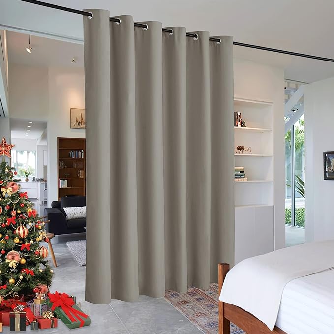 RYB HOME Privacy Room Divider Curtains for Office Bedroom Separation Sound Proof Blanket for Doorway Patio Sliding Glass Door Large Window Curtains Thermal Insulating Blackout, W 120 x L 96, Sand