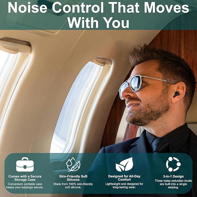 Winexus Adjustable Noise Reducing Ear Plugs for Focus, Travel, Concerts, Festivals & More – Reusable Silicone Earplugs with 3 Modes (17–35dB), 7 Ear Tip Sizes & Magnetic Carry Case, Black