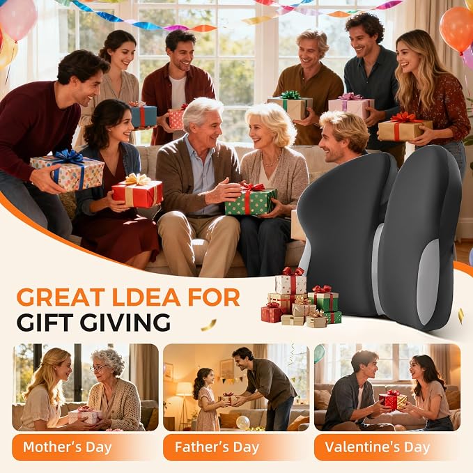 BEBAS Ergonomic Lumbar Support Pillow for Car, Memory Foam Back Support for Lower Back Pain Relief, Comfort Lumbar Cushion for Driving, Fixed Ring Lumbar Pillow for Car Seat, Office Chair -Black