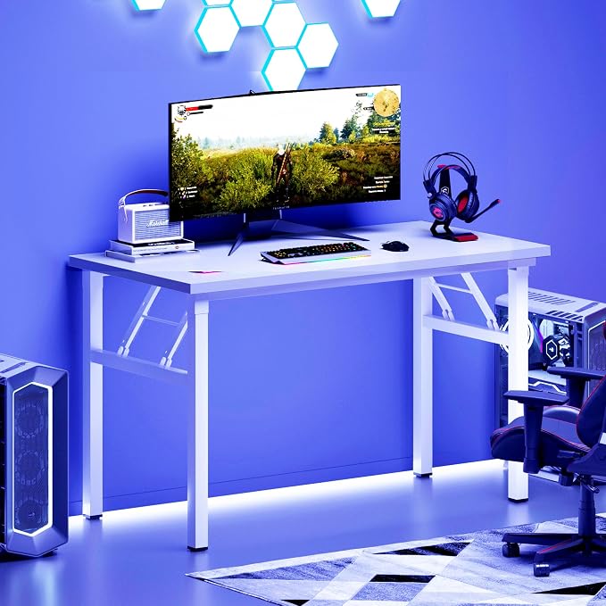 sogesfurniture 39.4 inches Foldable Computer Desk, No Assembly Small Collapsible Table Workstation for Home Office, Portable Folding Study Table Writing Gaming Desk for Small Spaces, White