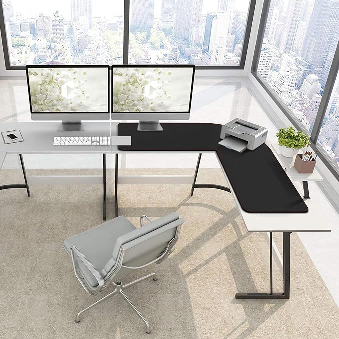 ZORESYN 63" L-Shaped Gaming Desk Mat Mouse pad, Computer Corner Desk Pad, Home Office Writing Desk Pad Protector, Large Waterproof PU Leather Corner Mousepad - Black, (160+157) x50cm