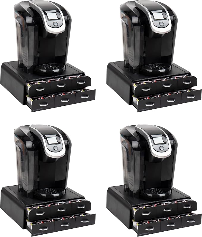 Mind Reader Single Serve Coffee Pod Organizer with 2 Drawers, 72 Pod Capacity, Countertop, 14"L x 12.25"W x 4.75"H, Black (Pack of 4)