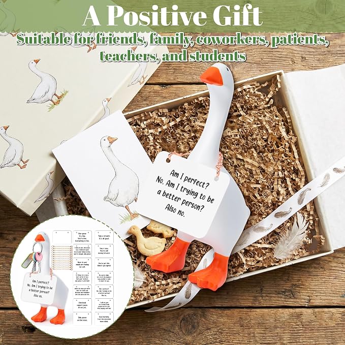 R HORSE Magnetic Desk Goose Key Holder - 7 Inch Resin Statue with Inspirational Cards, Magnetic Tool Holder for Keys & Metal, Funny Desk Organizer for Office Home, Farmhouse Decor Housewarming Gift