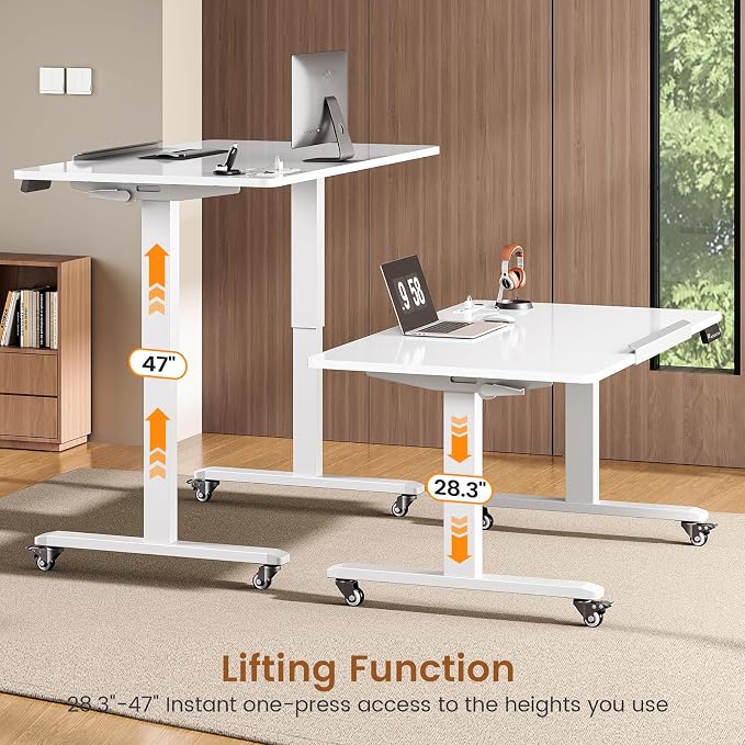 SEDETA 47x24'' Foldable Electric Standing Dry Erase Board Desk with Wheels | 180° Tiltable Mobile Rising Computer Desk Height Adjustable for Drawing/Writing/Gaming/Study/Home Office/Small Space