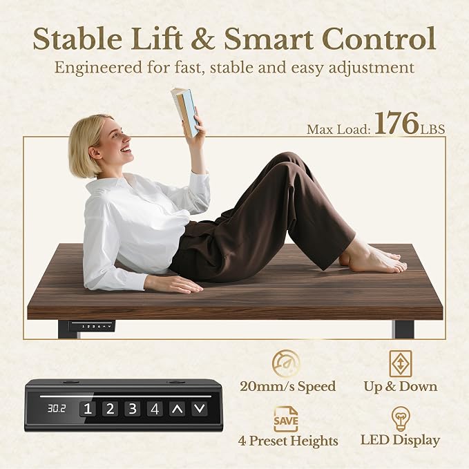 ErGear Electric Standing Desk, 48 Inch Adjustable Height Sit Stand Up Desk with 1.18" Thickness Whole-Piece Desktop, Computer Office Desk for Home Office, Black Walnut