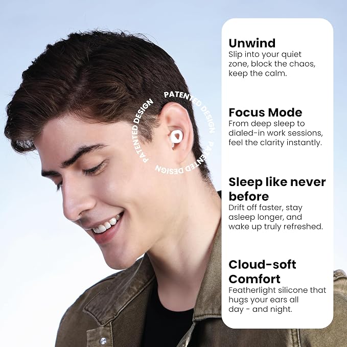 Zenz Unwind Pro Ear Plugs for Sleeping Noise Reduction – Soft Silicone Reusable Earplugs for Sleep, Focus & Work – 35dB Noise Reduction with Storage Case – XS/S/M/L Eartips (Glacier White, One Size)
