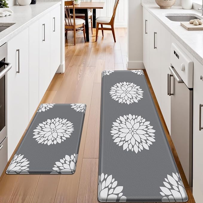 2PCS Kitchen Mats for Floor, Anti Fatigue Non-slip Larger Grey Rug | Soft Kitchen Rugs for Home, Cushioned Standing Desk Mat, Comfort Mat for Office, Sink, Laundry, 17.3" x 59" + 17.3" x 30"