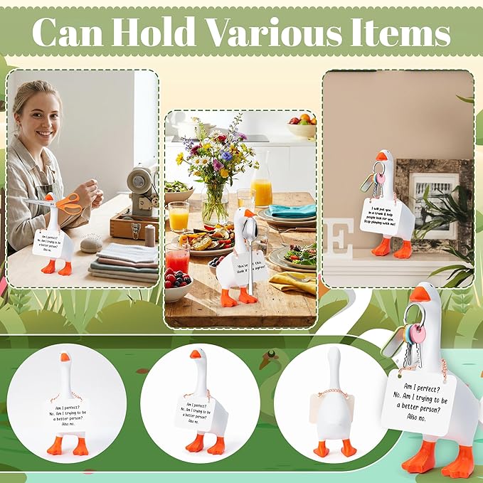 R HORSE Magnetic Desk Goose Key Holder - 7 Inch Resin Statue with Inspirational Cards, Magnetic Tool Holder for Keys & Metal, Funny Desk Organizer for Office Home, Farmhouse Decor Housewarming Gift