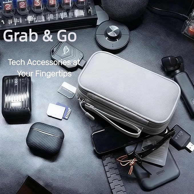 Portable Waterproof Double Layers All-in-One Storage Bag, Travel Cord Organizer，Electronics Accessories Organizer Pouch Bag for Accessories,Charger, USB Cable, Gadget (grey)