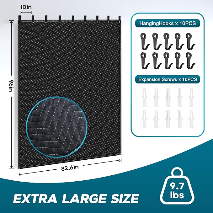 Large Sound Dampening Blanket,96" x 80" Sound Absorbing Studio Blanket,Noise Cancelling Studio Acoustic Blanket Curtain/Light Blocker/Moving Blanket