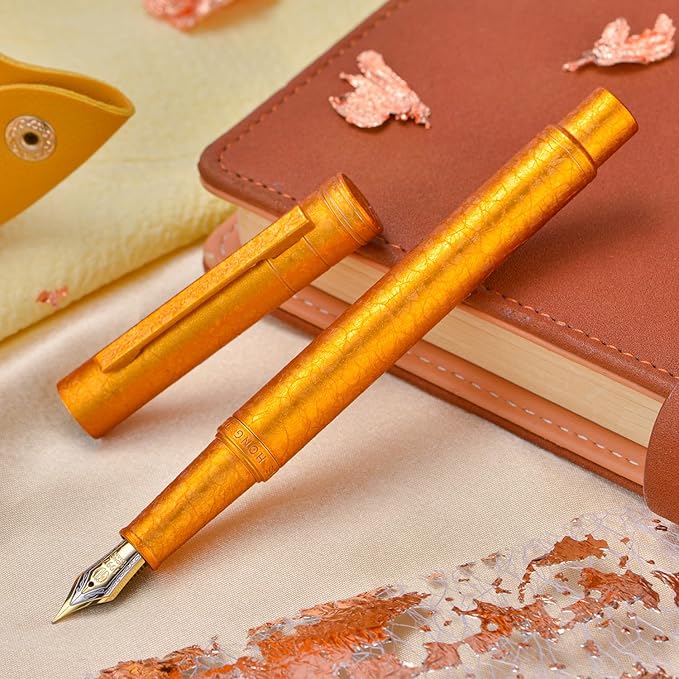 Hongdian 1851 Forest Fountain Pen Golden Ice Flowers, Blade Nib Classic Design Calligraphy Pen with Converter and Metal Pen Case