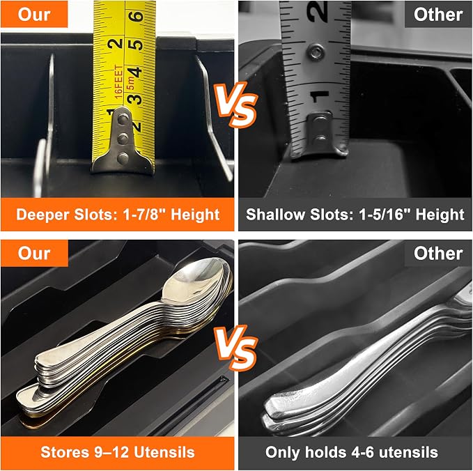 Silverware Organizer - Expandable Kitchen Drawer Organizer, Utensil Drawer Organizer, Adjustable Plastic Flatware and Cutlery Holder, Kitchen Organizers Storage for Forks Knives, Black
