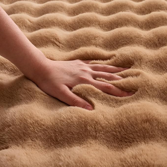 Coffee Rabbit Plush Rug 2'x6', Fluffy Shaggy Area Rug for Nursery & Kids Room, Faux Fur Carpet for Girls Bedroom, Living Room, Teen Decor