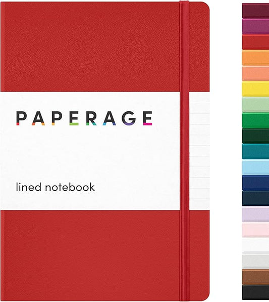 PAPERAGE Lined Journal Notebook, Hardcover Journal for Women & Men, 160 Pages, (5.6 in x 8 in), College Ruled Journaling Notebook for Work, School Supplies & Note Taking, (Red)