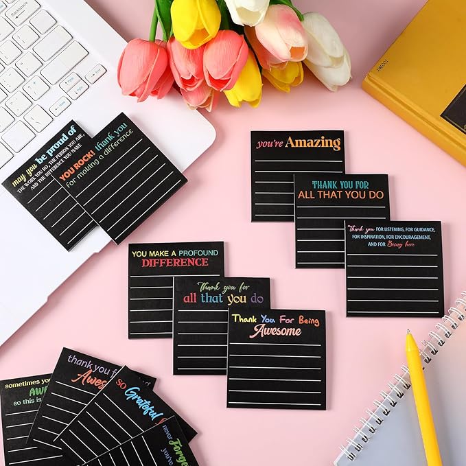 Yinder 24 Pcs Inspirational Sticky Notes Thank You Gift Motivational Sticky Note Pad Employee Appreciation Gift Bulk for Staff Coworker Teacher Nurse Office Groups 3 x 3'' (Thank You,Black)