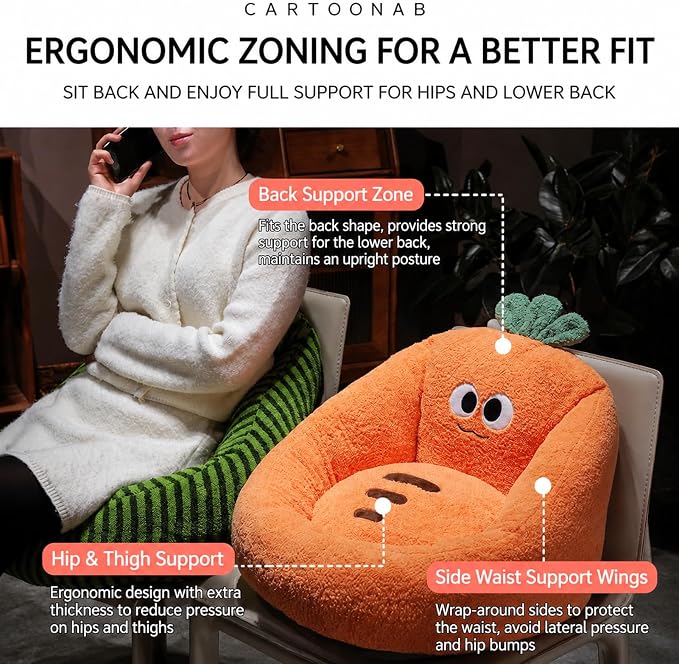 Fruit Shaped U-Wrap Plush Seat Cushion, Detachable Lumbar Support Floor Pillow, Non-Slip Thick Lazy Sofa Chair Pad for Home Office，Yellow：17.7 * 15.7in