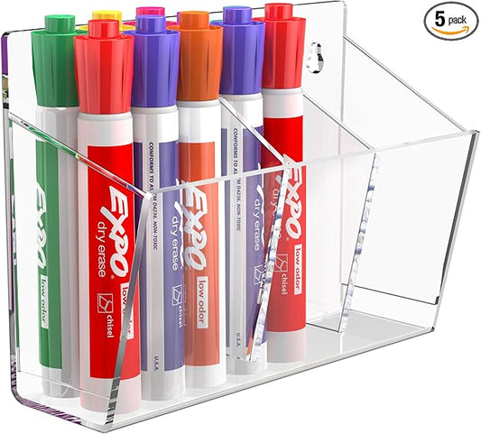 FUCDTEFC Wall Mount Marker Holder, Acrylic Dry Erase Marker Wall Holder, 3 Compartments Pencil Pen Dispenser Makeup Markers Holder Whiteboard Clear Organizer for Classroom Wall | 3 Compartments, Pencil Pen Dispenser, Makeup Markers Holder, Whiteboard, ...