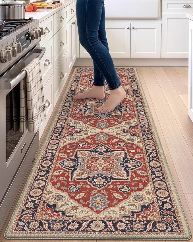 DEXI Kitchen Floor Mats Cushioned Anti Fatigue, 23x86 Long Rubber Standing Comfort Runner Rug, Red and Black