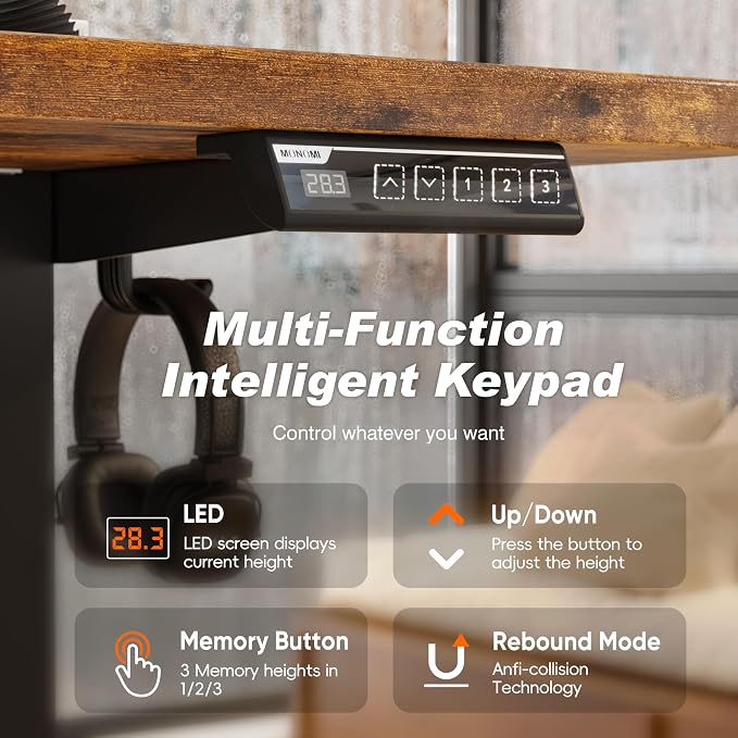 Monomi 86.6" Electric Standing Desk for Home Office - Large Adjustable Height Desk with 178 lbs Weight Capacity, 3 Memory Presets, Quiet Motor, Anti-Collision (Rustic Brown)