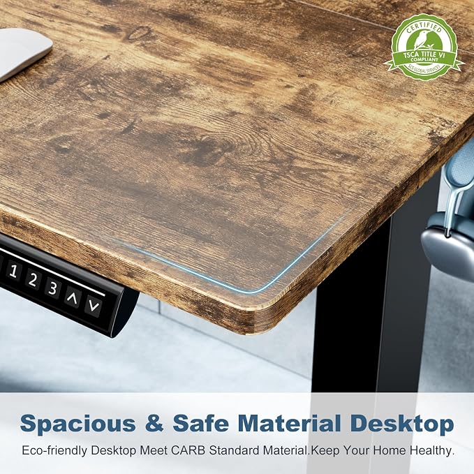 DUMOS 63 Inch Electric Standing Desk Height Adjustable, Sit to Stand Computer Workstations Large Work PC Table Home Office Writing Gaming Desks with Memory Presets for Walking Pad, Bedroom, Rustic