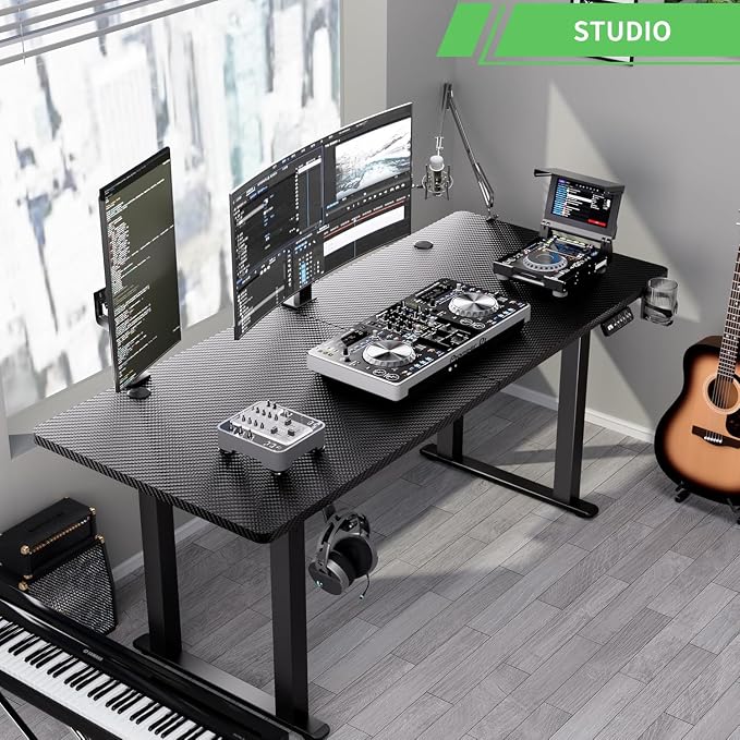 X-WIN Electric Height Adjustable Standing Desk, 71" x 31.5" Inch 4-Leg Ergonomic Sit to Stand Desk for Home Office, Powerful Dual Motor Work Desk with Locking Wheels, Carbon Fiber Textured Black