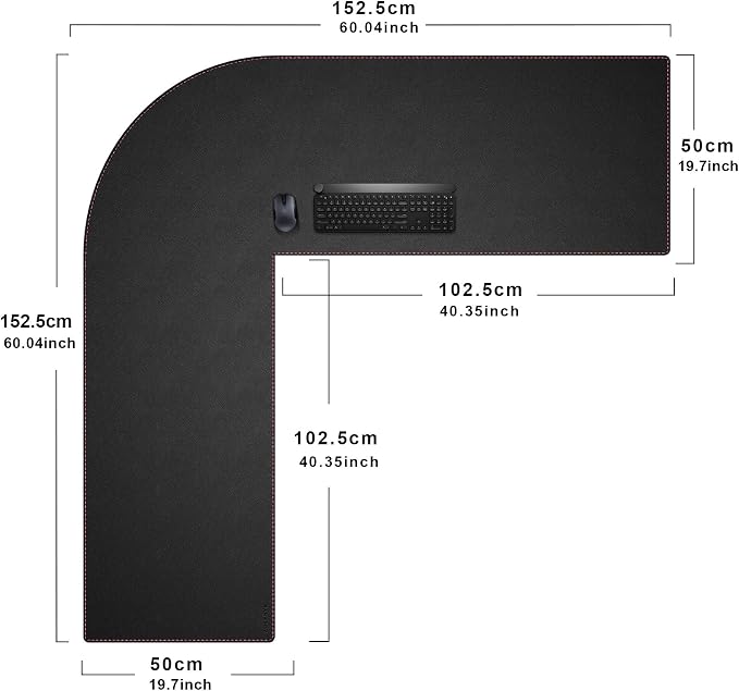 ZORESYN L Shaped Desk Mat (60+60) x20 Inch (Black) - Waterproof Dual-Sided PU Leather Corner Desk Pad Extend Widen L-Shaped Gaming Mouse Pad for Gaming, Office & Home